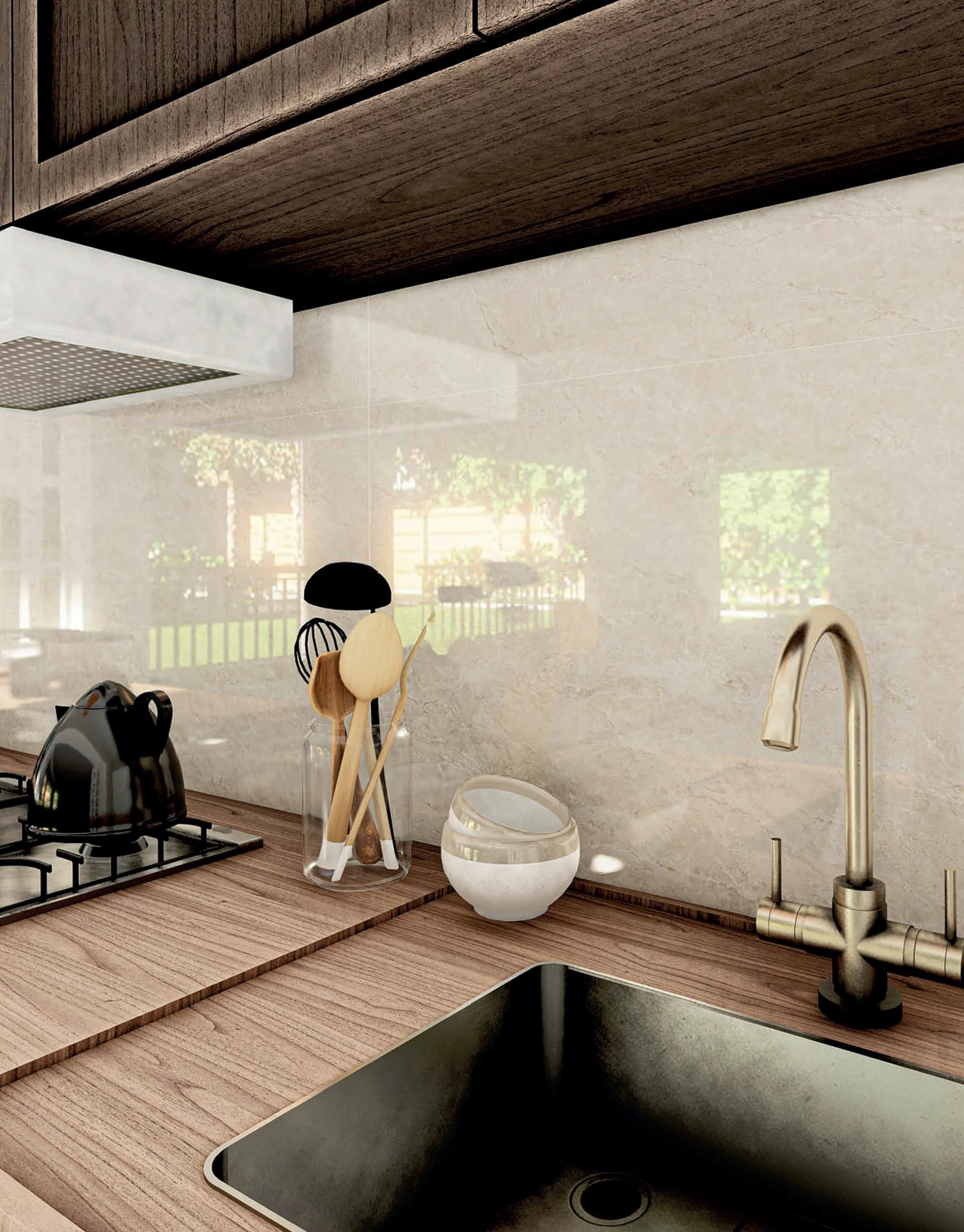 Black Marble — interior con piso de mármol negro